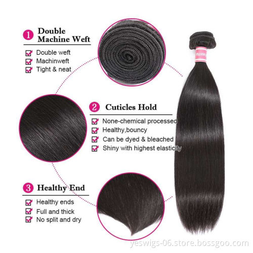 Peruvian Hair Straight Hair Bundles with Closure Remy Human Hair Weave Bundles With Closure Natural Color
